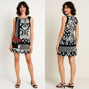 Desigual Ikat Patchwork Lace Shift Dress Sz 40/M Mixed Media Summer to Fall Mod